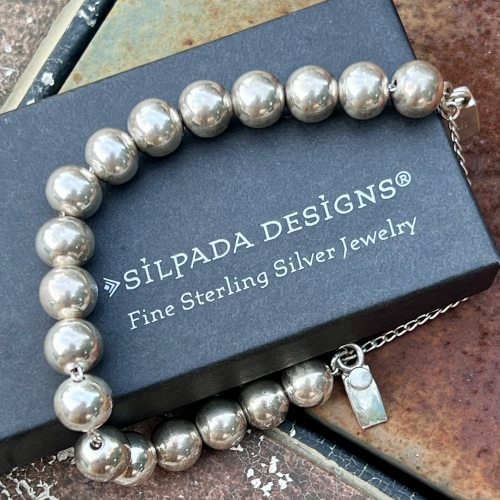 Rare Vintage Silpada Sterling Silver Beaded Bracelet (10mm Beads)